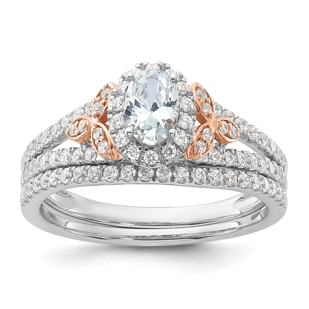 14K Two-Tone Lab Grown VS/SI FGH Dia Halo Complete Engagement Ring