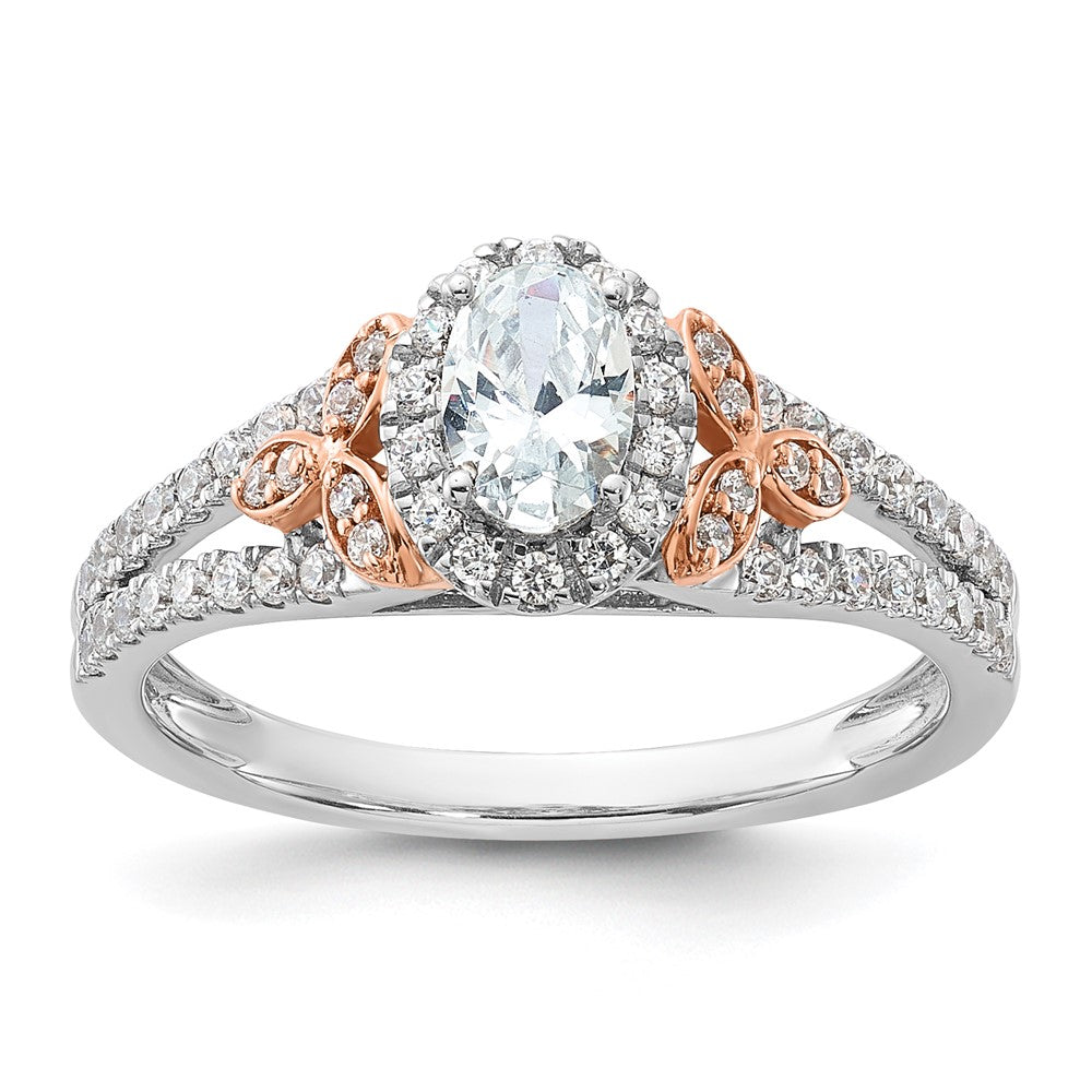 14K Two-Tone Lab Grown VS/SI FGH Dia Halo Complete Engagement Ring