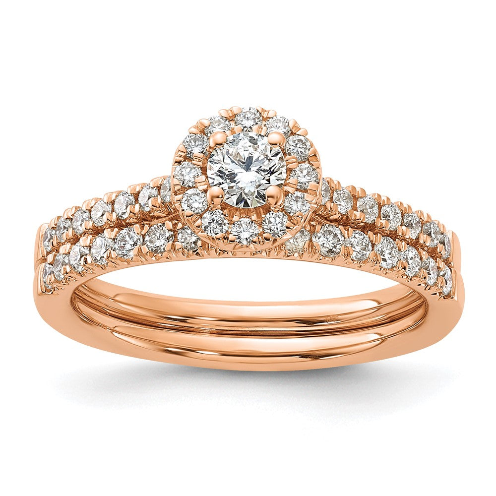 14K Rose Gold Eternal Promise Lab Grown VS/SI FGH Dia Halo Complete Ring