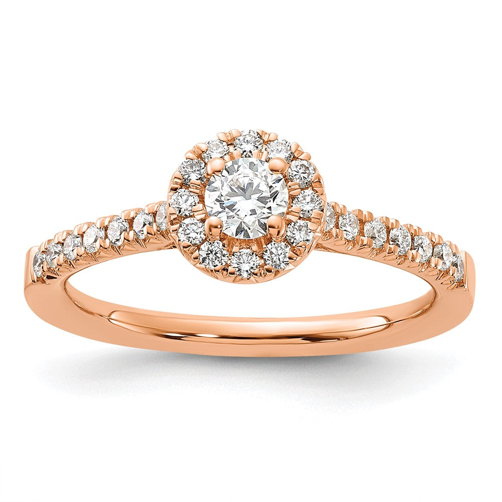 14K Rose Gold Eternal Promise Lab Grown VS/SI FGH Dia Halo Complete Ring