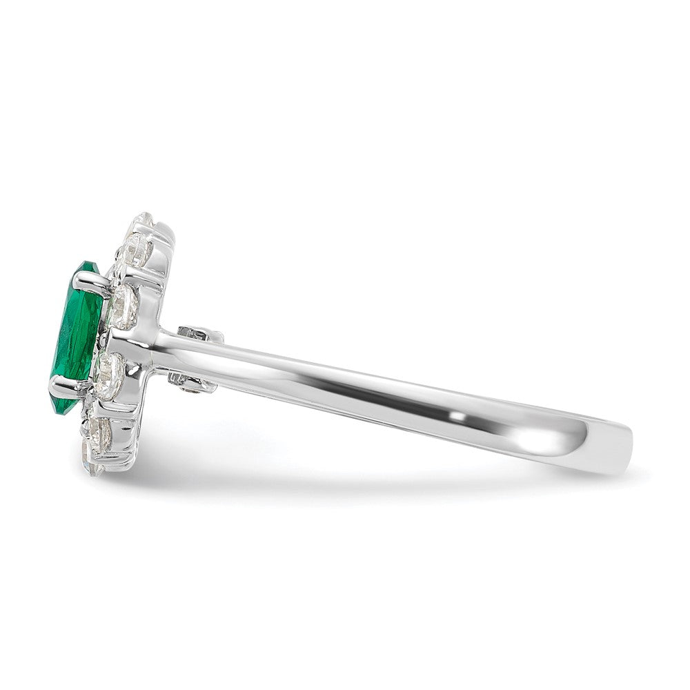 14K White Gold Lab Grown VS/SI FGH Dia & Cr. Oval Emerald Fashion Ring