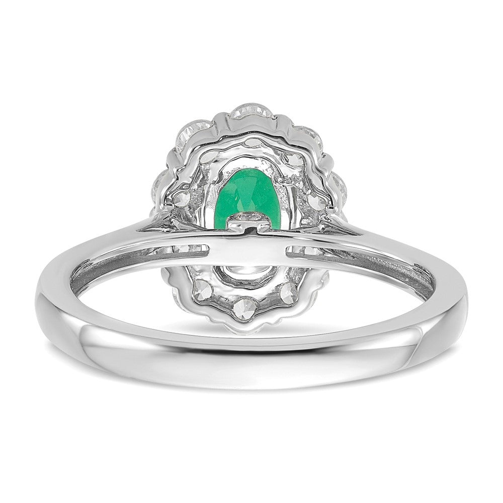 14K White Gold Lab Grown VS/SI FGH Dia & Cr. Oval Emerald Fashion Ring