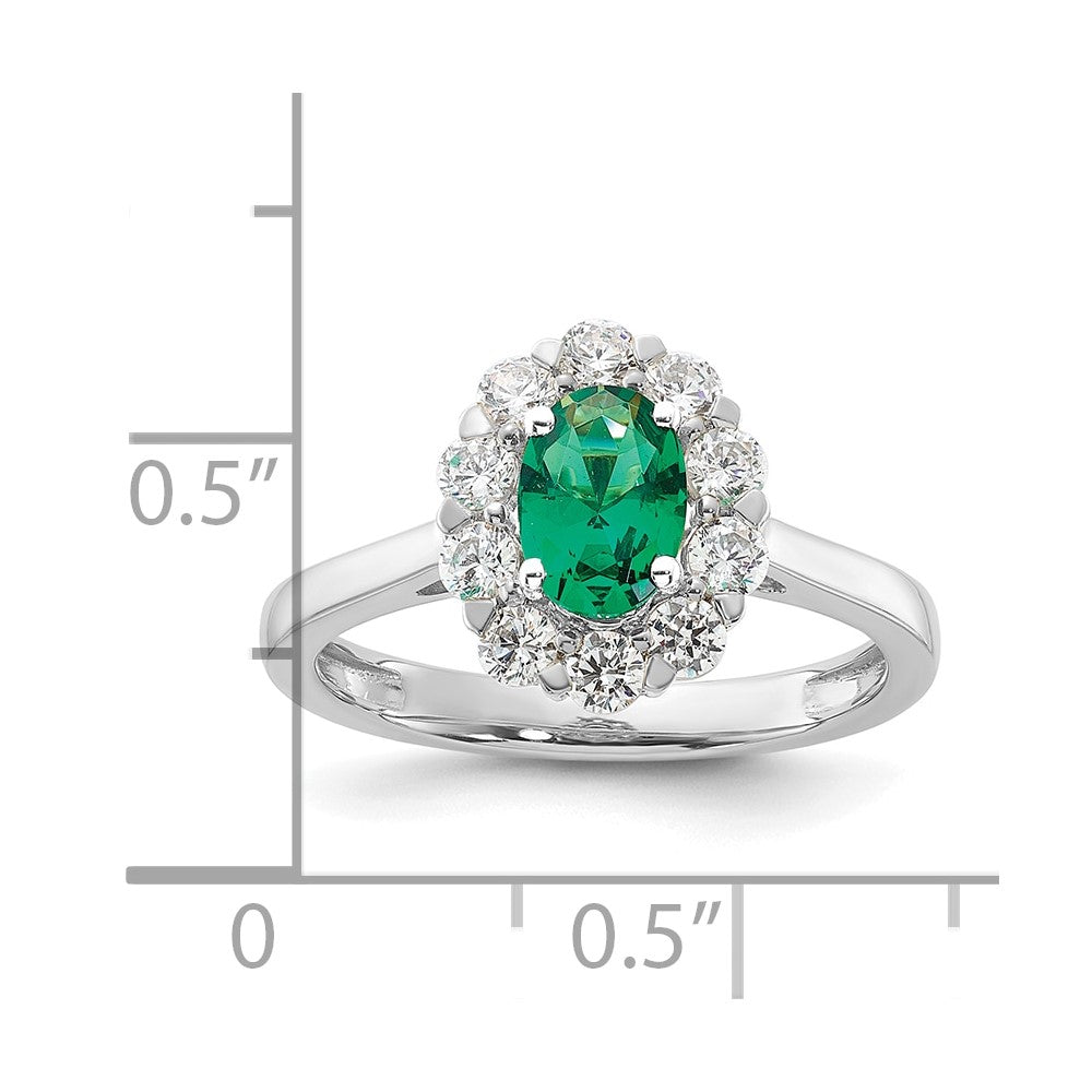 14K White Gold Lab Grown VS/SI FGH Dia & Cr. Oval Emerald Fashion Ring