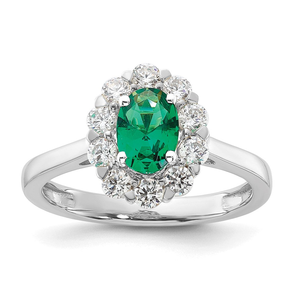 14K White Gold Lab Grown VS/SI FGH Dia & Cr. Oval Emerald Fashion Ring