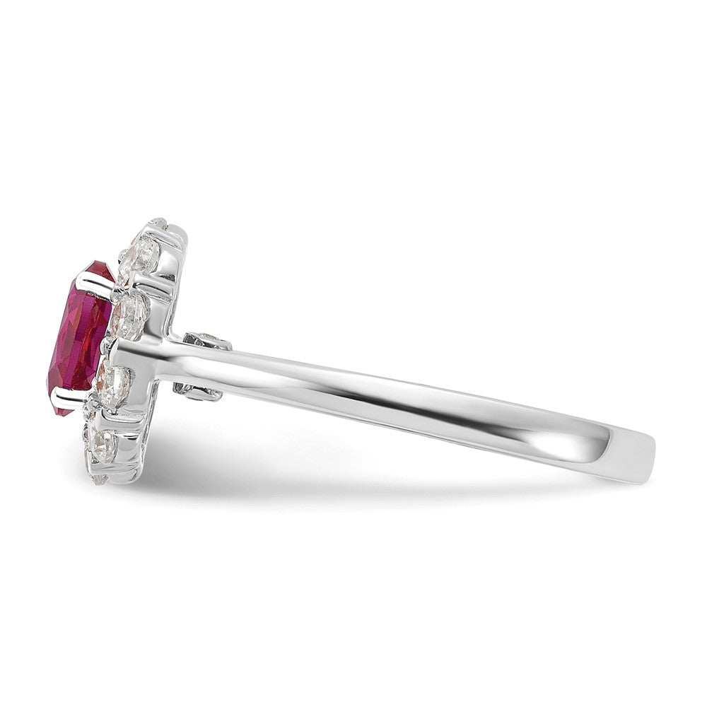 14K White Gold Lab Grown VS/SI FGH Dia & Cr. Oval Ruby Fashion Ring