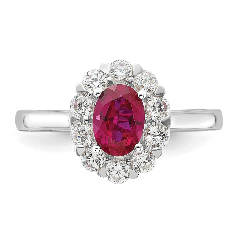 14K White Gold Lab Grown VS/SI FGH Dia & Cr. Oval Ruby Fashion Ring