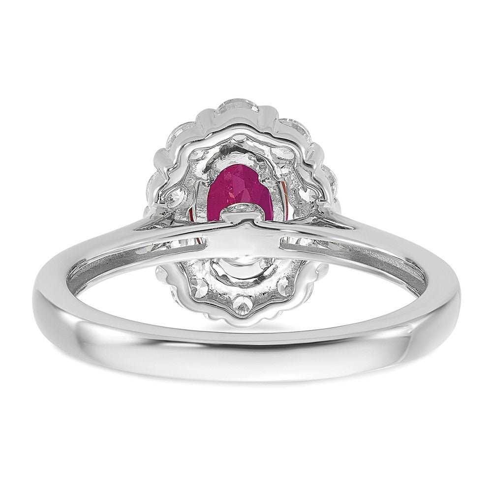 14K White Gold Lab Grown VS/SI FGH Dia & Cr. Oval Ruby Fashion Ring