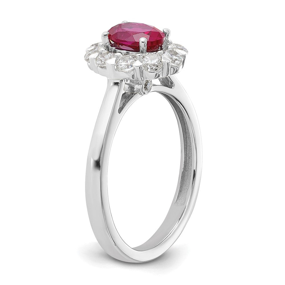 14K White Gold Lab Grown VS/SI FGH Dia & Cr. Oval Ruby Fashion Ring