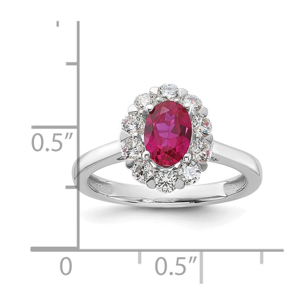 14K White Gold Lab Grown VS/SI FGH Dia & Cr. Oval Ruby Fashion Ring