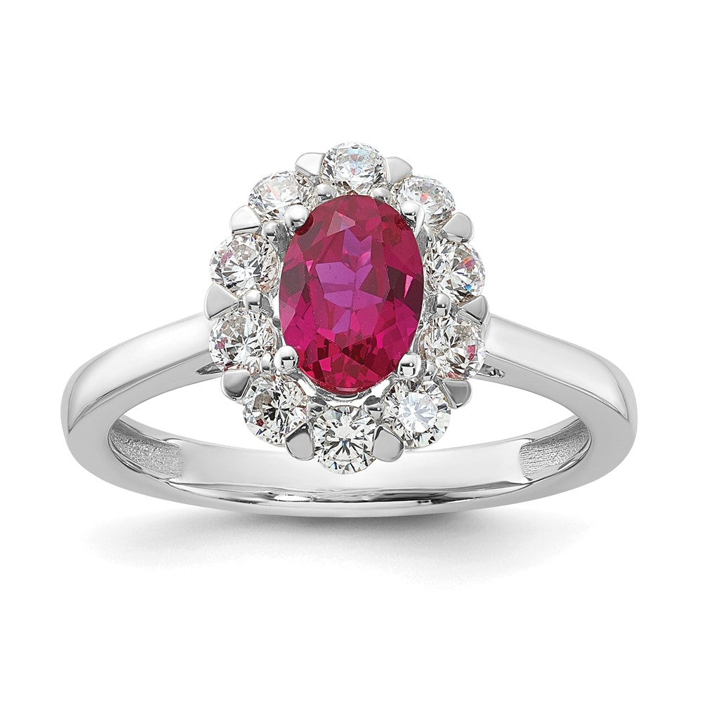 14K White Gold Lab Grown VS/SI FGH Dia & Cr. Oval Ruby Fashion Ring