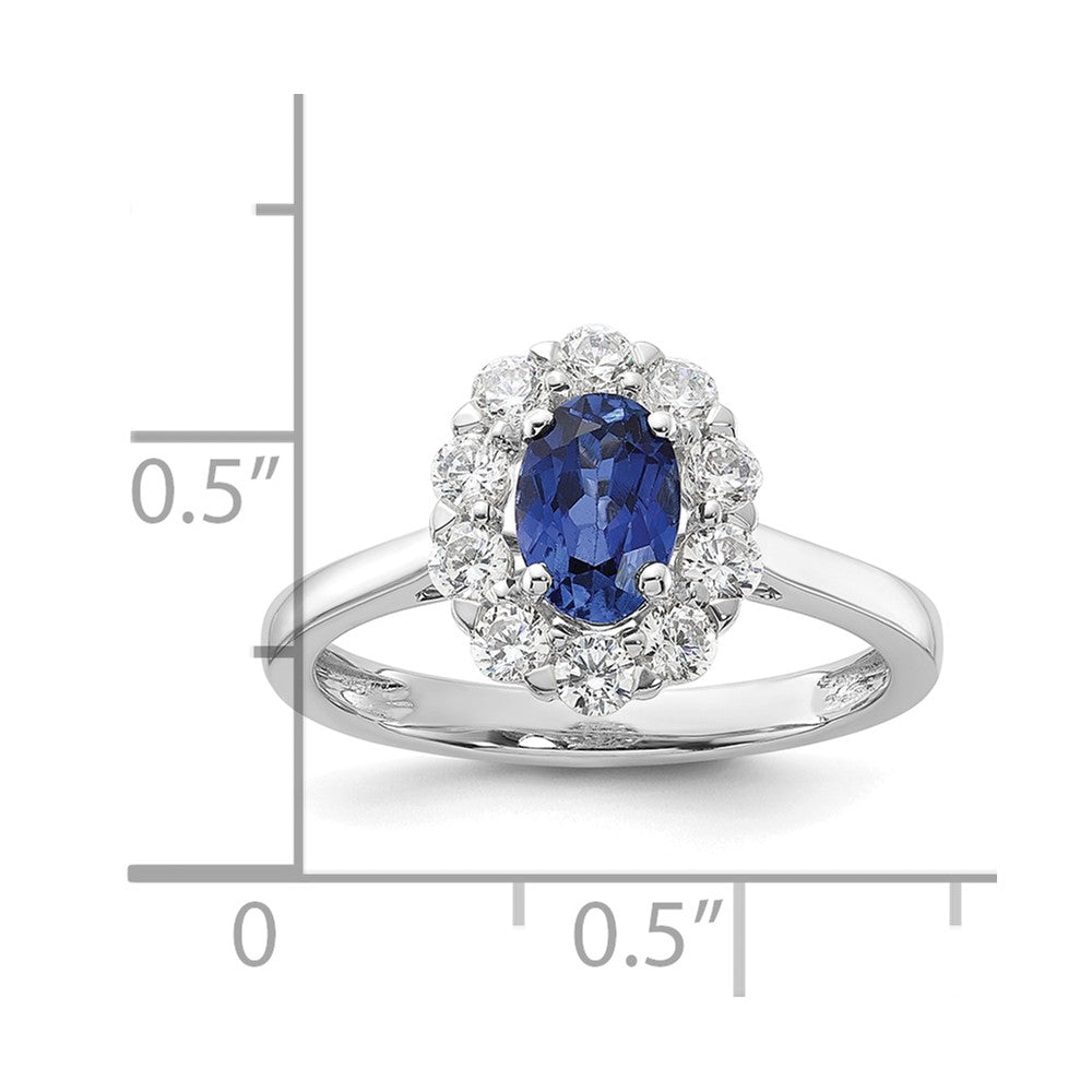 14K White Gold Lab Grown VS/SI FGH Dia & Cr. Oval Blue Sapphire Fashion Rin