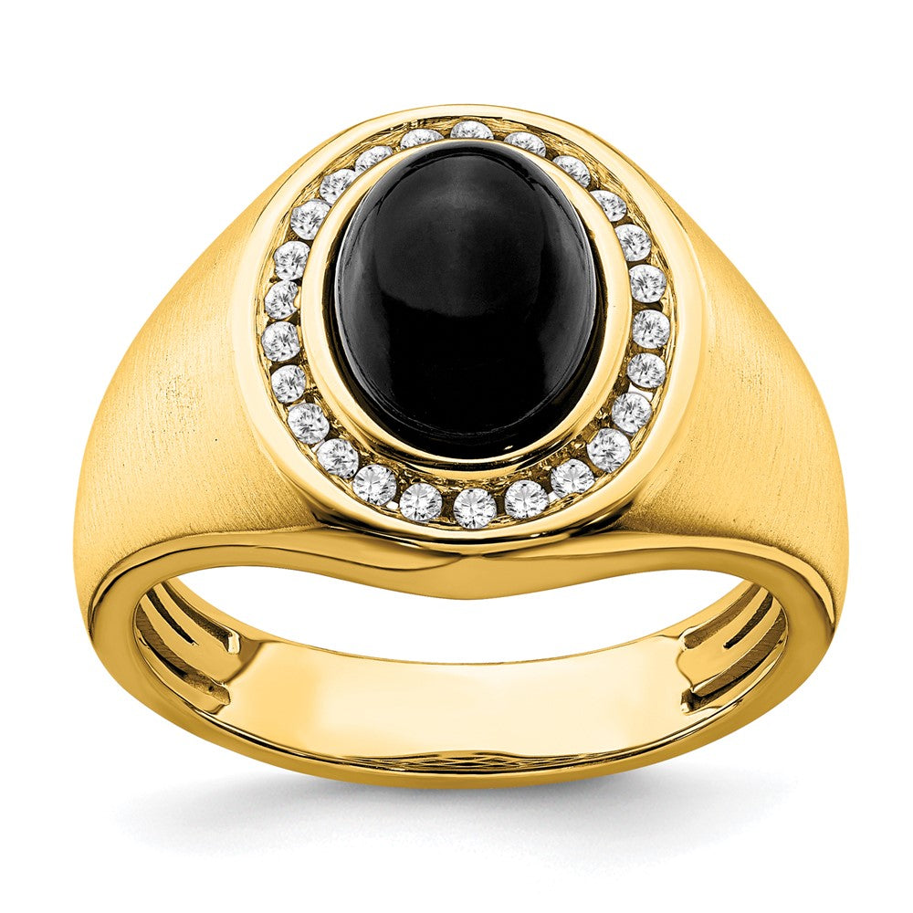 14K Lab Grown VS/SI FGH Dia and Oval Onyx Men's Ring