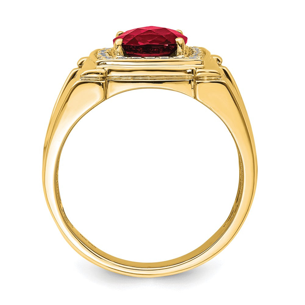 14K Lab Grown VS/SI FGH Dia and Created Ruby Men's Ring