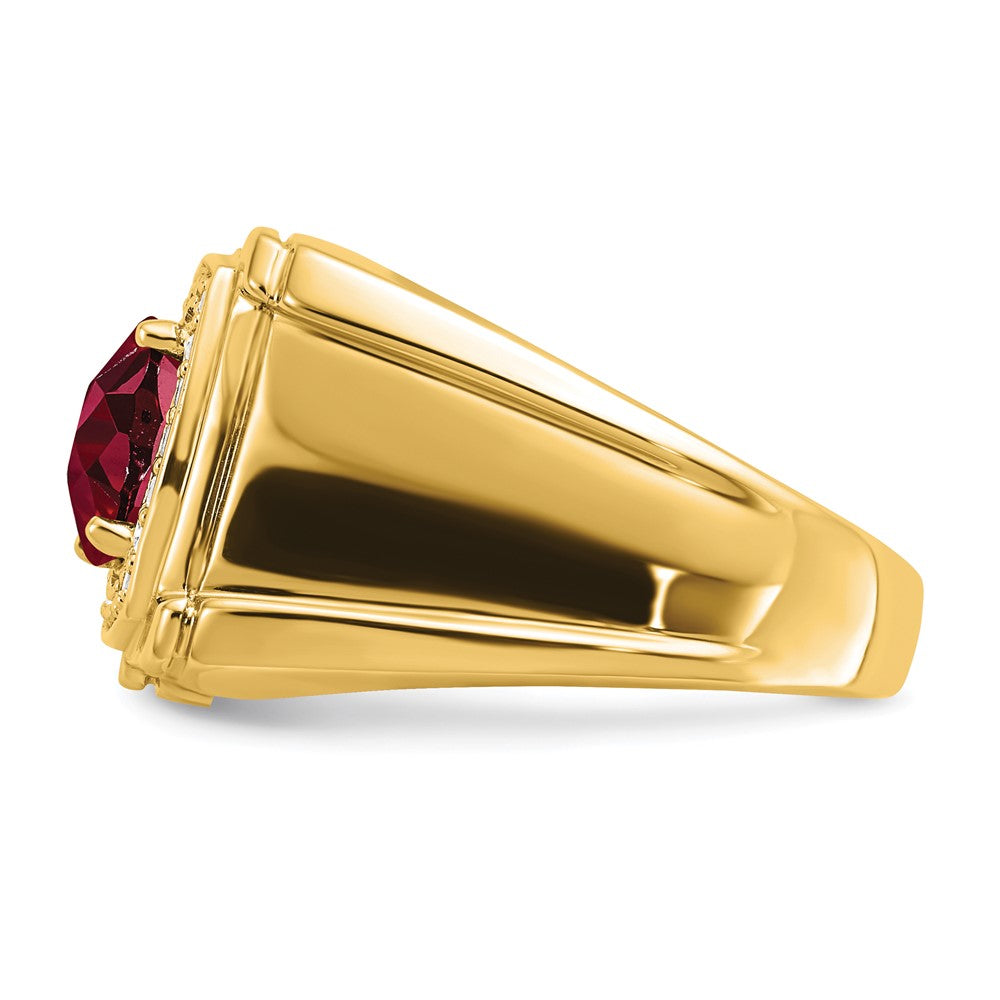 14K Lab Grown VS/SI FGH Dia and Created Ruby Men's Ring