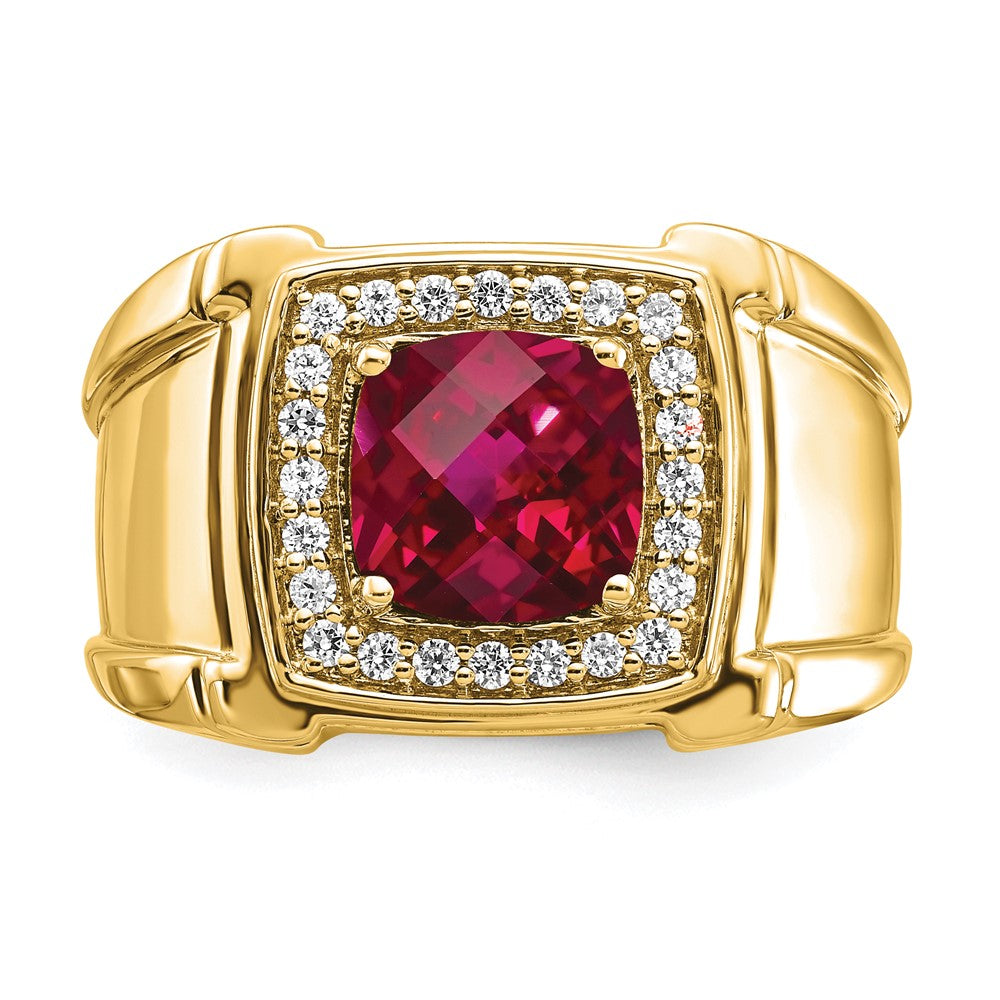 14K Lab Grown VS/SI FGH Dia and Created Ruby Men's Ring