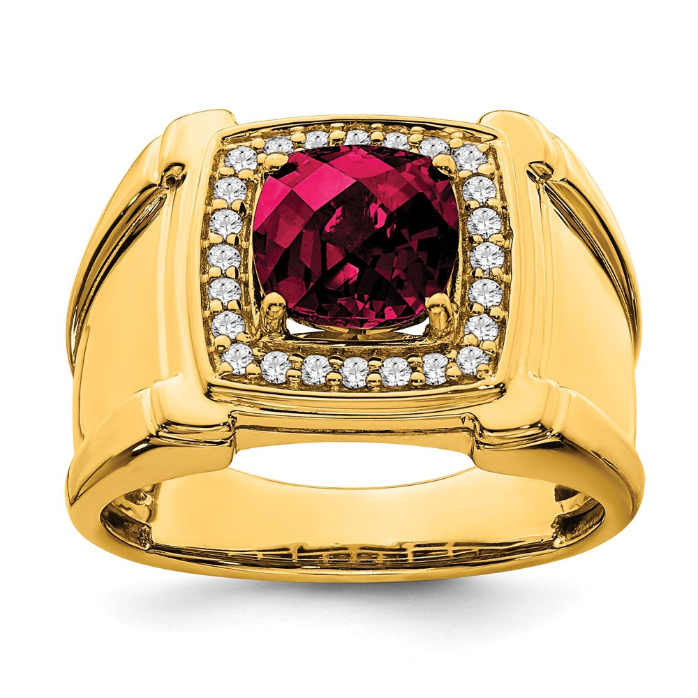 14K Lab Grown VS/SI FGH Dia and Created Ruby Men's Ring