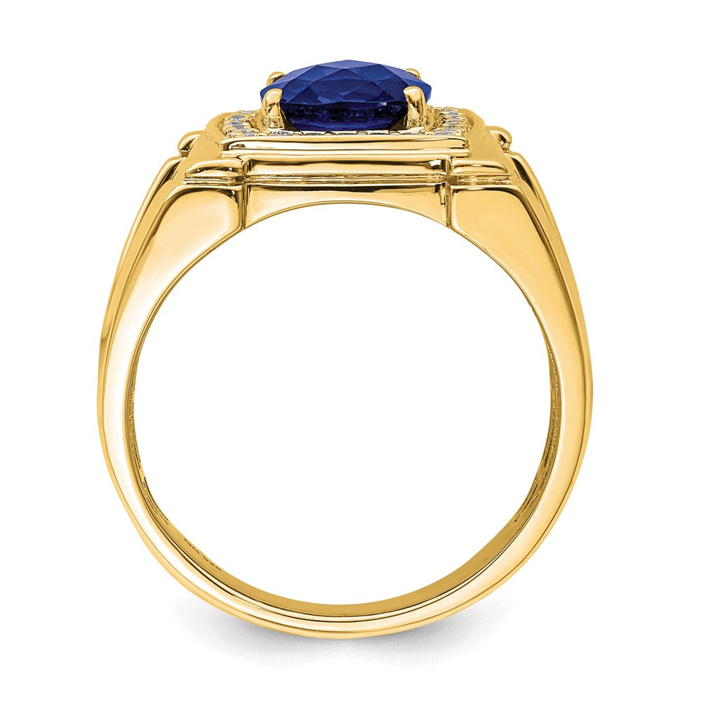 14K Lab Grown VS/SI FGH Dia and Created Blue Sapphire Men's Ring