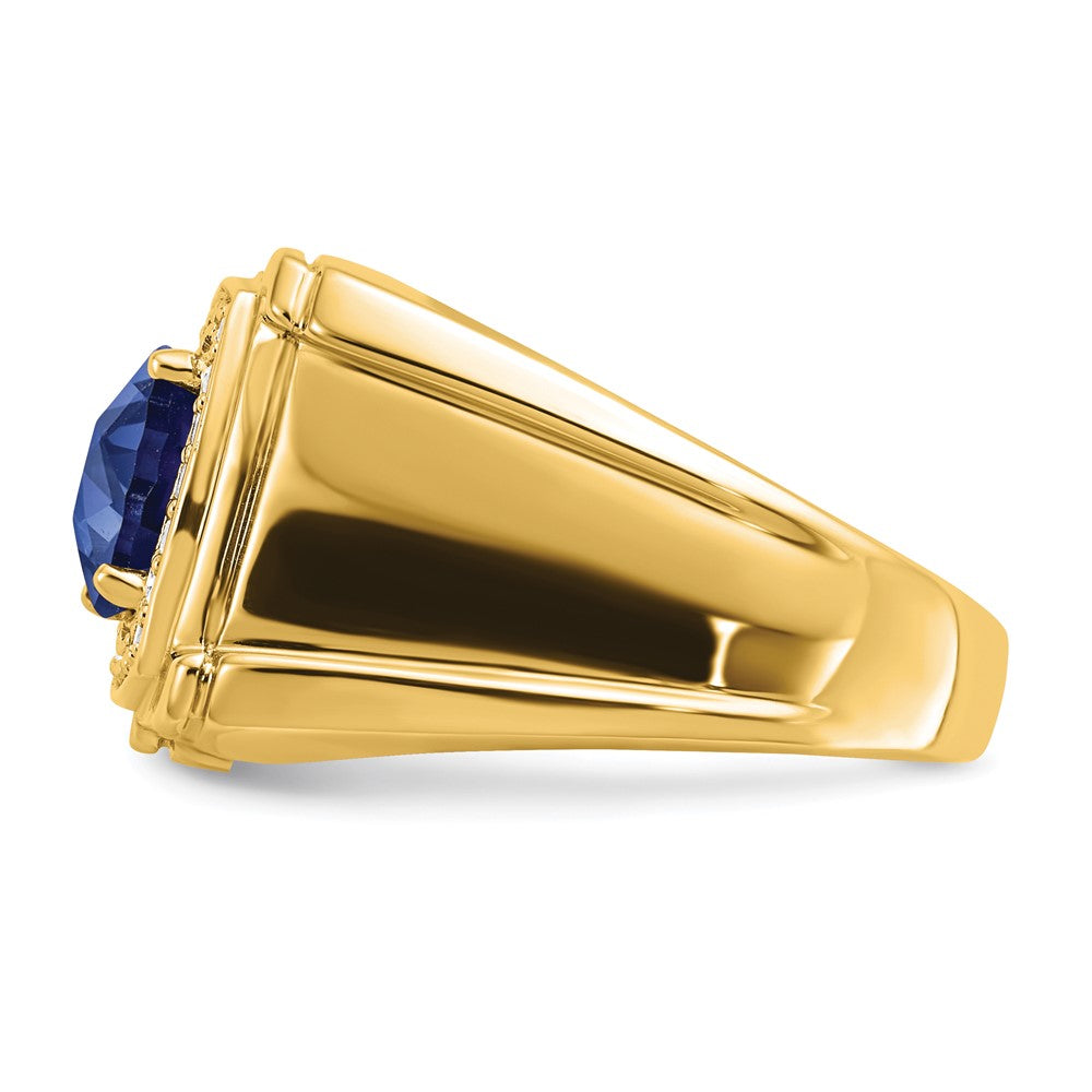 14K Lab Grown VS/SI FGH Dia and Created Blue Sapphire Men's Ring