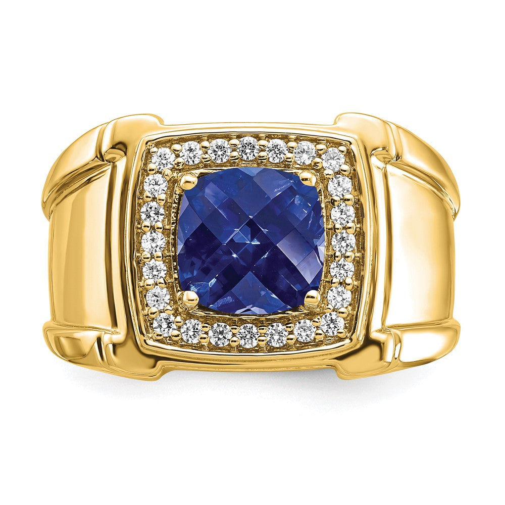 14K Lab Grown VS/SI FGH Dia and Created Blue Sapphire Men's Ring