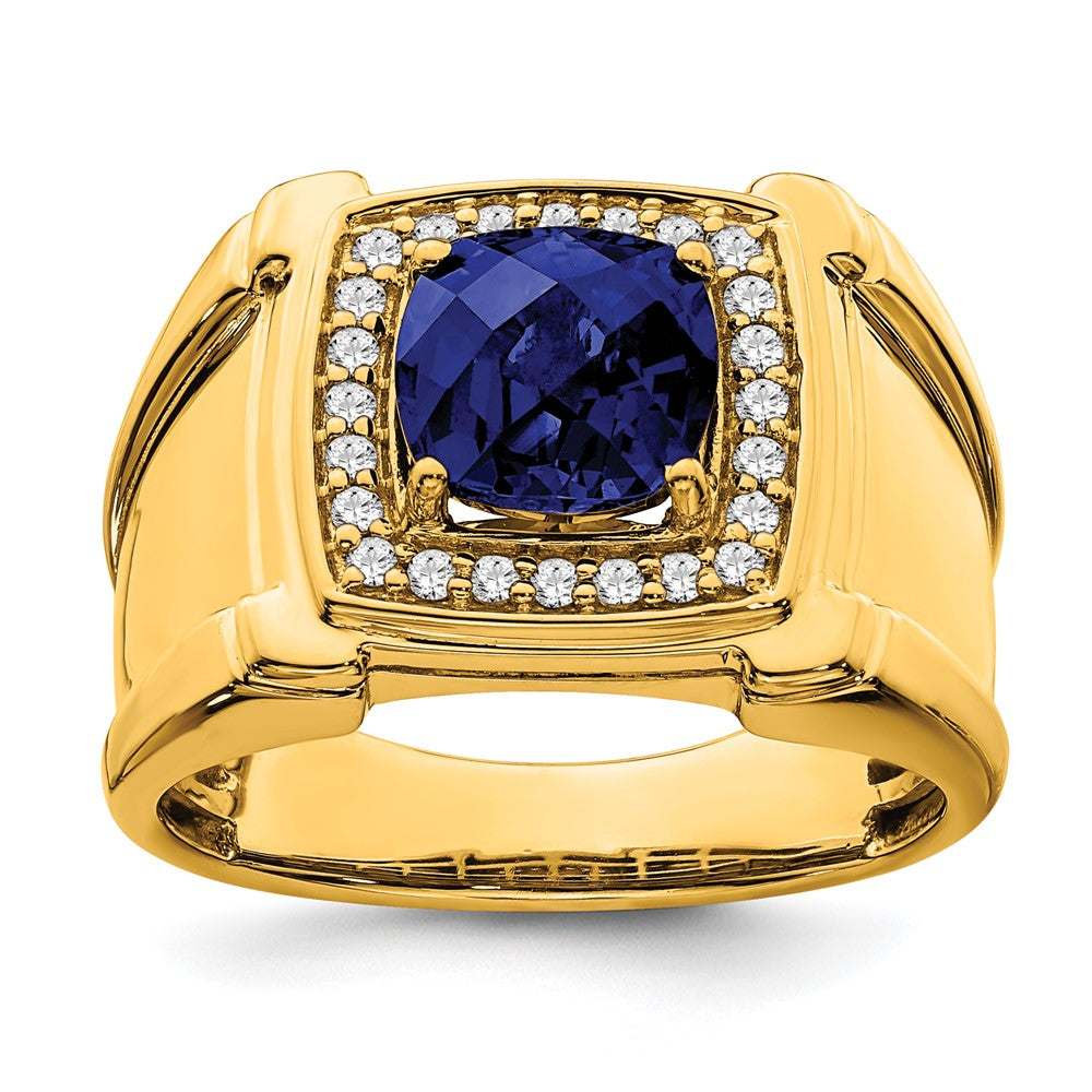 14K Lab Grown VS/SI FGH Dia and Created Blue Sapphire Men's Ring