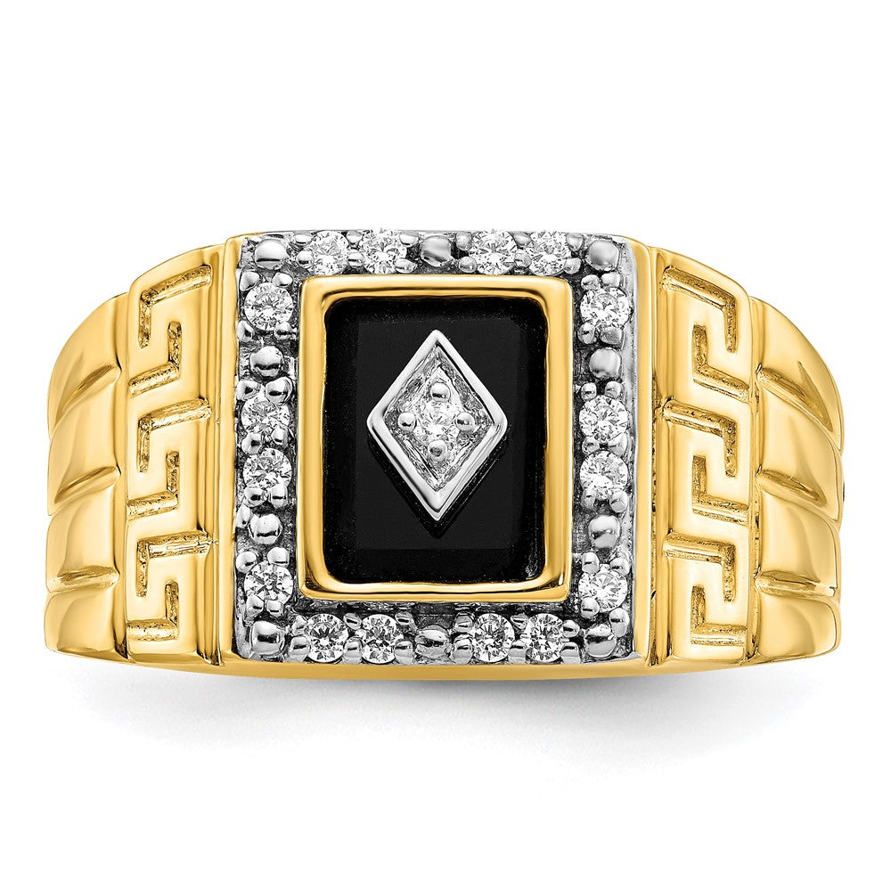 14K Lab Grown VS/SI FGH Dia and Onyx Greek Key Design Men's Ring