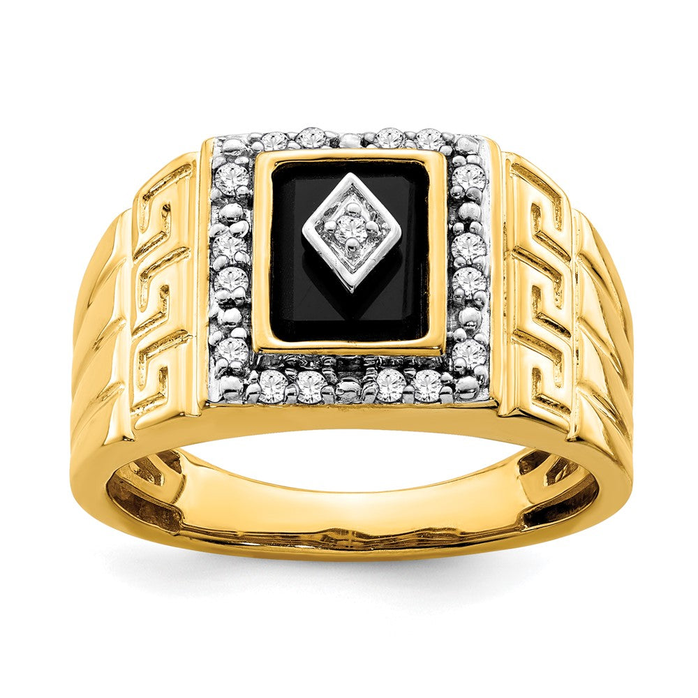 14K Lab Grown VS/SI FGH Dia and Onyx Greek Key Design Men's Ring