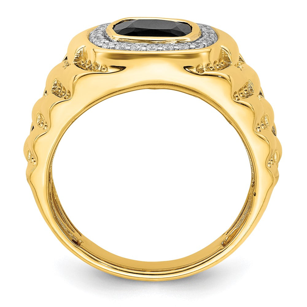 14K Lab Grown VS/SI FGH Dia and Onyx Textured Men's Ring