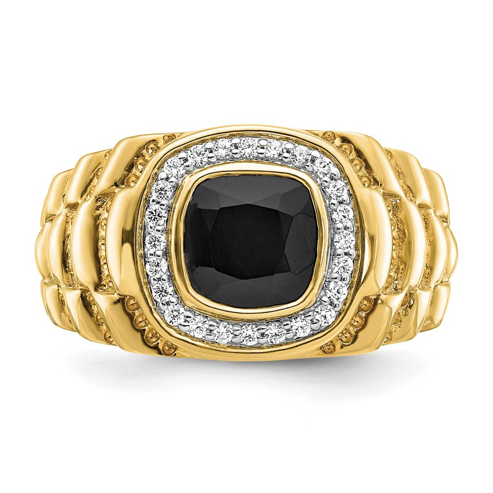 14K Lab Grown VS/SI FGH Dia and Onyx Textured Men's Ring