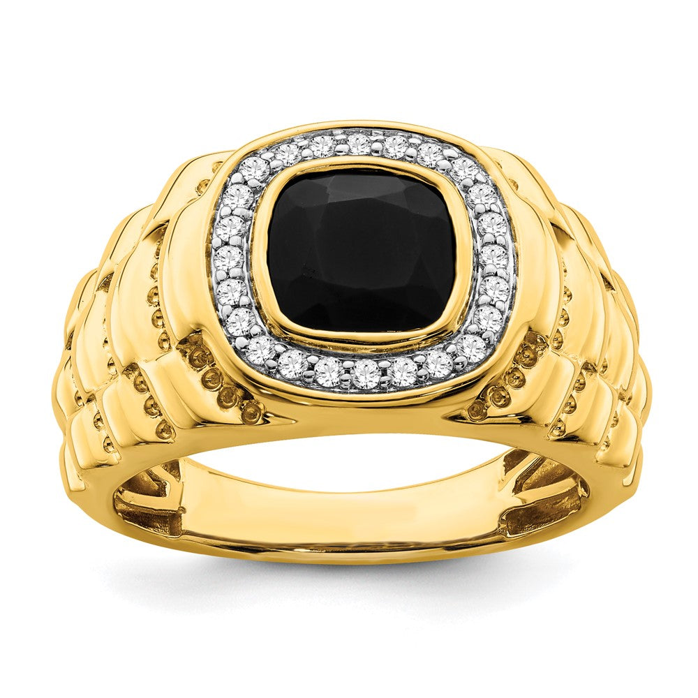 14K Lab Grown VS/SI FGH Dia and Onyx Textured Men's Ring