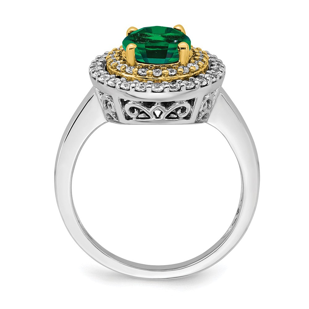 14K Two-Tone Lab Grown VS/SI FGH Dia & Created Emerald Ring