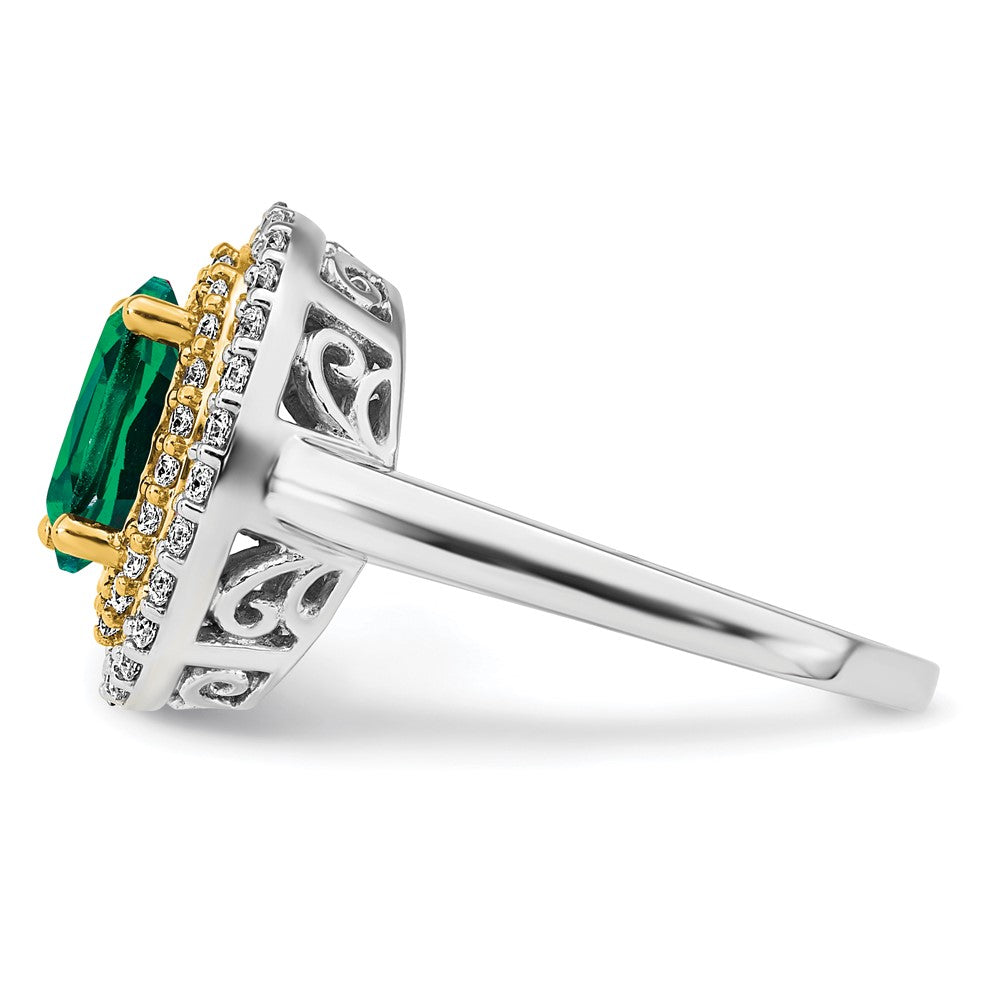 14K Two-Tone Lab Grown VS/SI FGH Dia & Created Emerald Ring