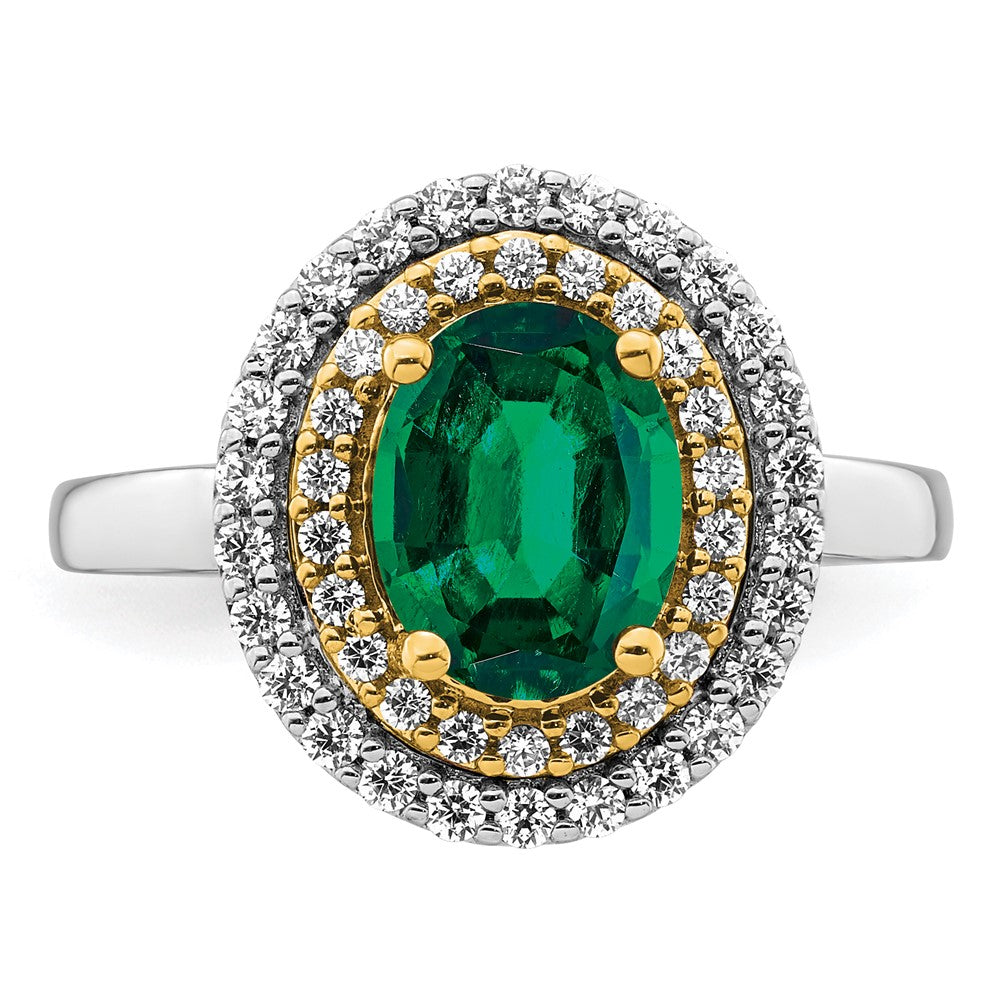 14K Two-Tone Lab Grown VS/SI FGH Dia & Created Emerald Ring