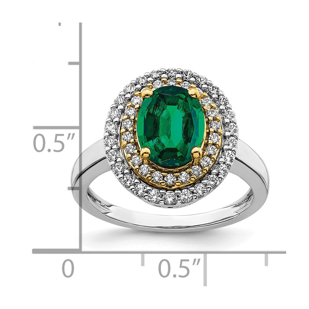 14K Two-Tone Lab Grown VS/SI FGH Dia & Created Emerald Ring