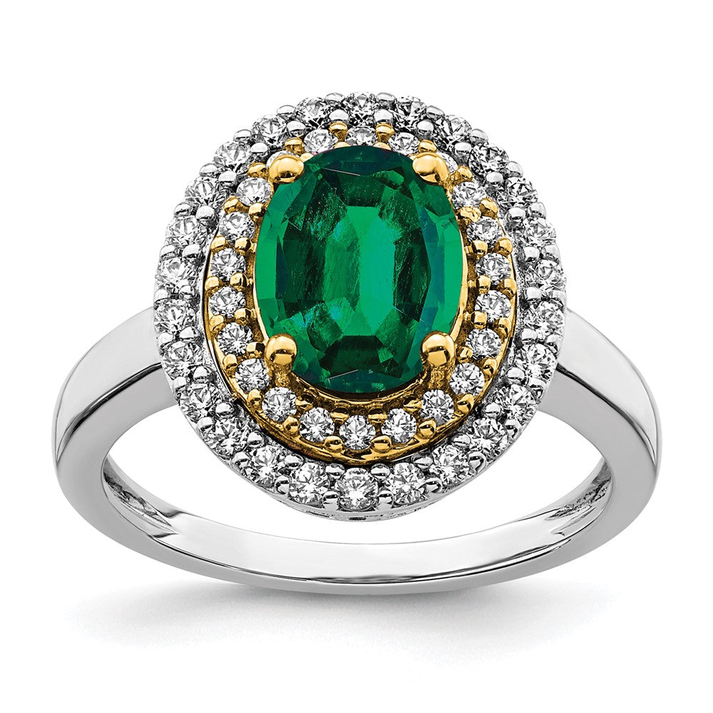 14K Two-Tone Lab Grown VS/SI FGH Dia & Created Emerald Ring