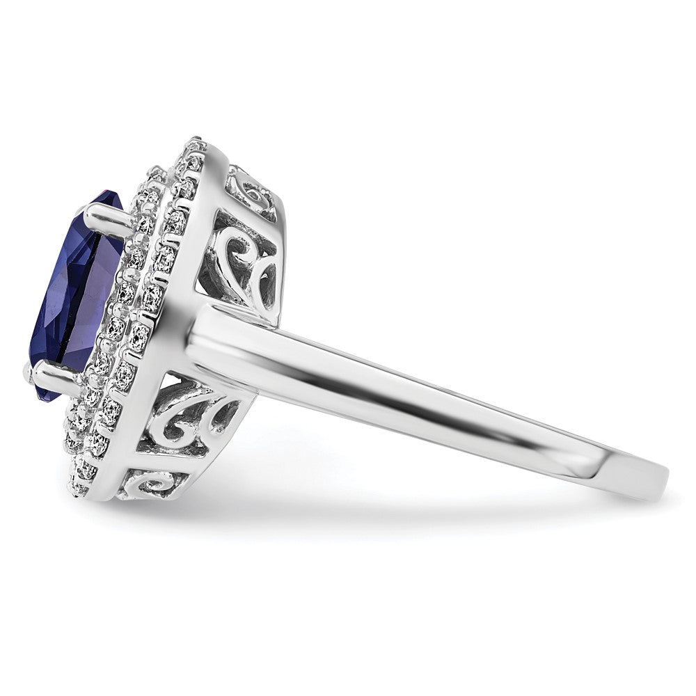 14K White Gold Lab Grown VS/SI FGH Dia & Created Blue Sapphire Ring