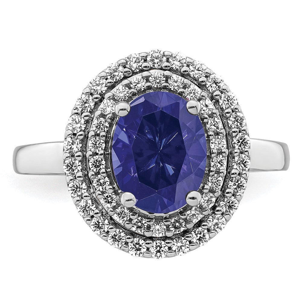 14K White Gold Lab Grown VS/SI FGH Dia & Created Blue Sapphire Ring