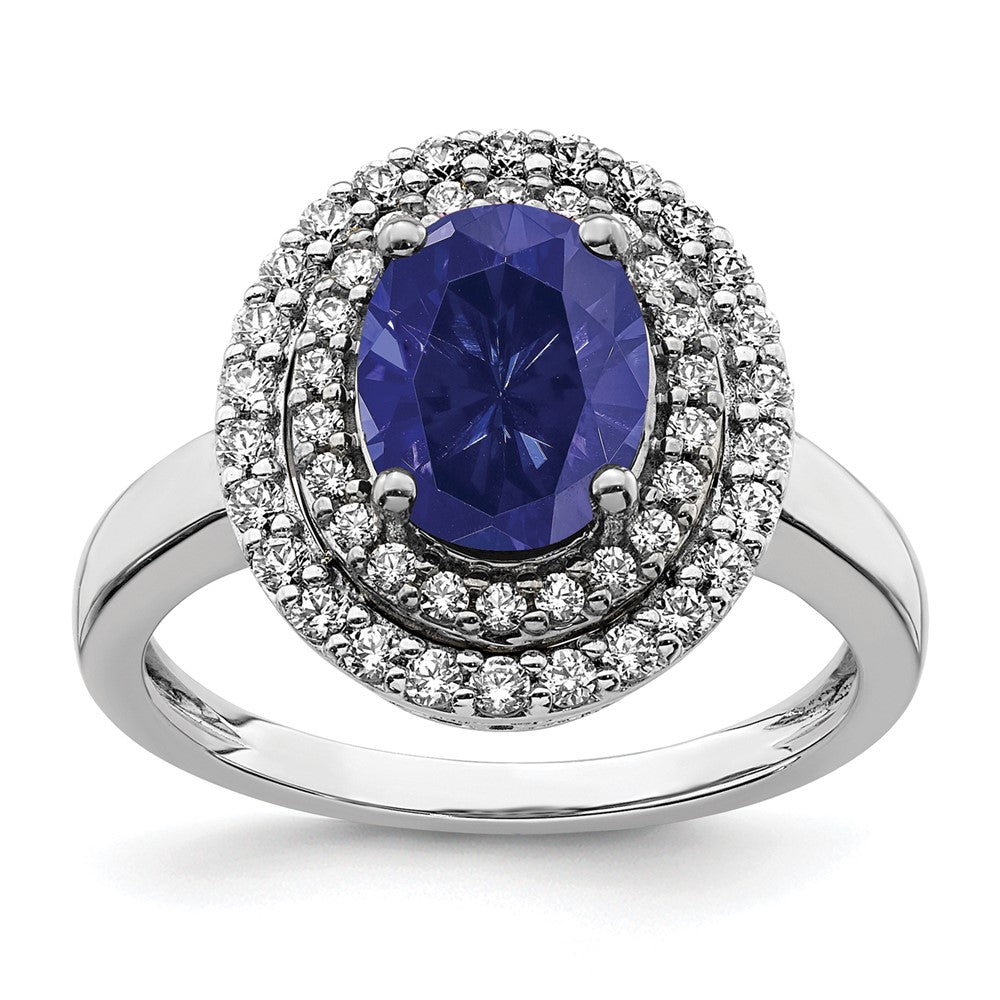 14K White Gold Lab Grown VS/SI FGH Dia & Created Blue Sapphire Ring