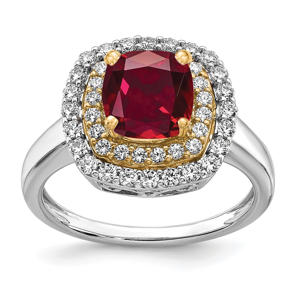 14k Two-Tone Lab Grown VS/SI FGH Dia & Created Ruby Ring