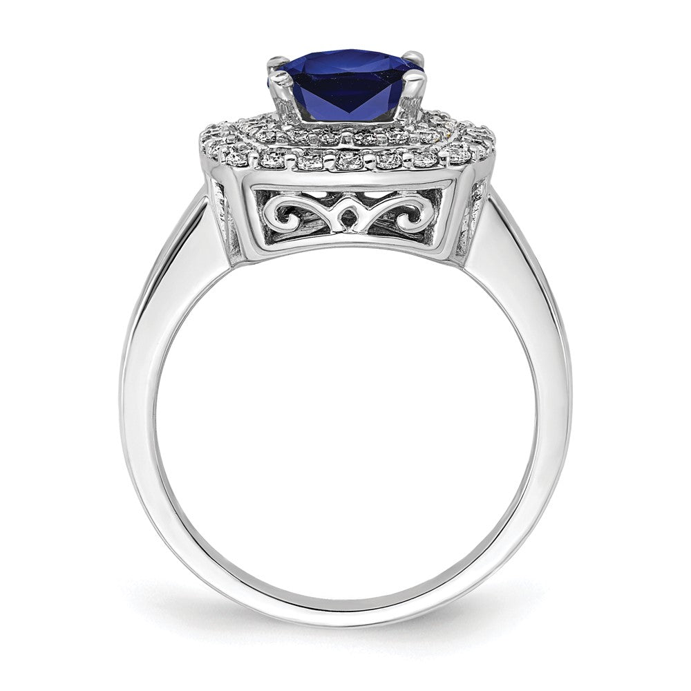 14K White Gold Lab Grown VS/SI FGH Dia & Created Blue Sapphire Ring