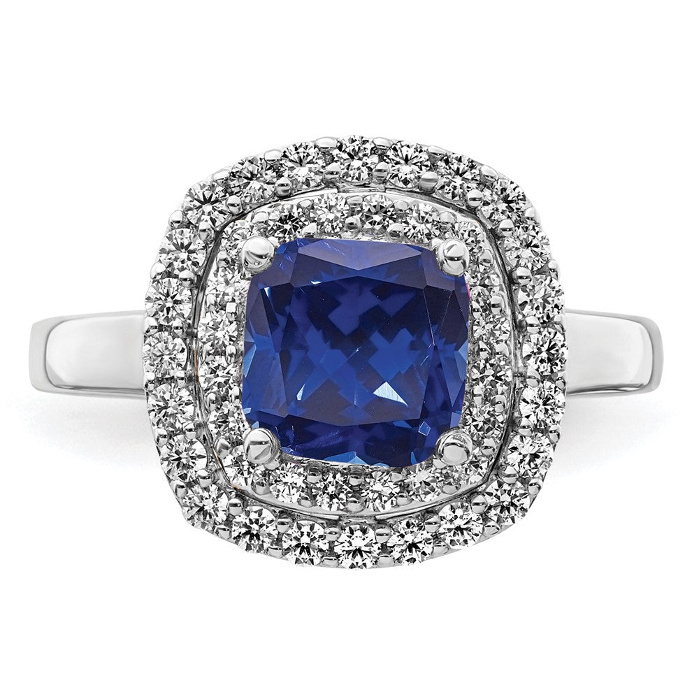 14K White Gold Lab Grown VS/SI FGH Dia & Created Blue Sapphire Ring