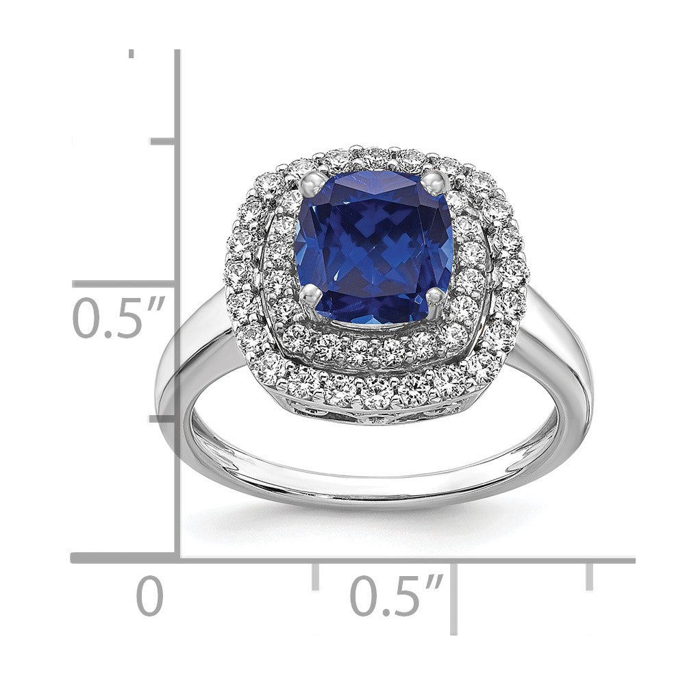 14K White Gold Lab Grown VS/SI FGH Dia & Created Blue Sapphire Ring