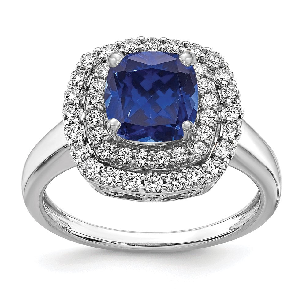 14K White Gold Lab Grown VS/SI FGH Dia & Created Blue Sapphire Ring