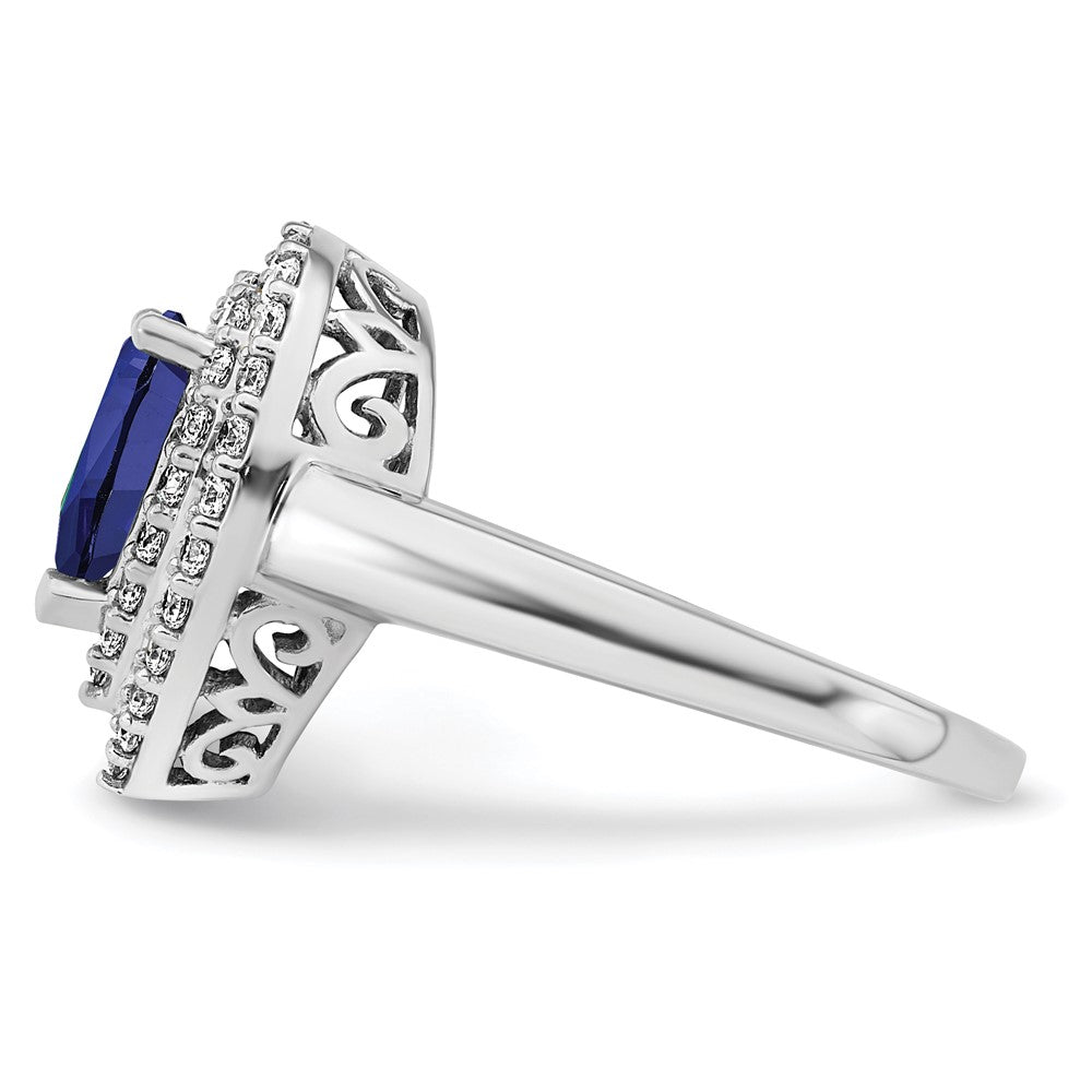 14K White Gold Lab Grown VS/SI FGH Dia & Created Blue Sapphire Ring