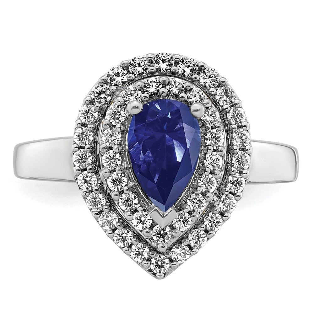 14K White Gold Lab Grown VS/SI FGH Dia & Created Blue Sapphire Ring