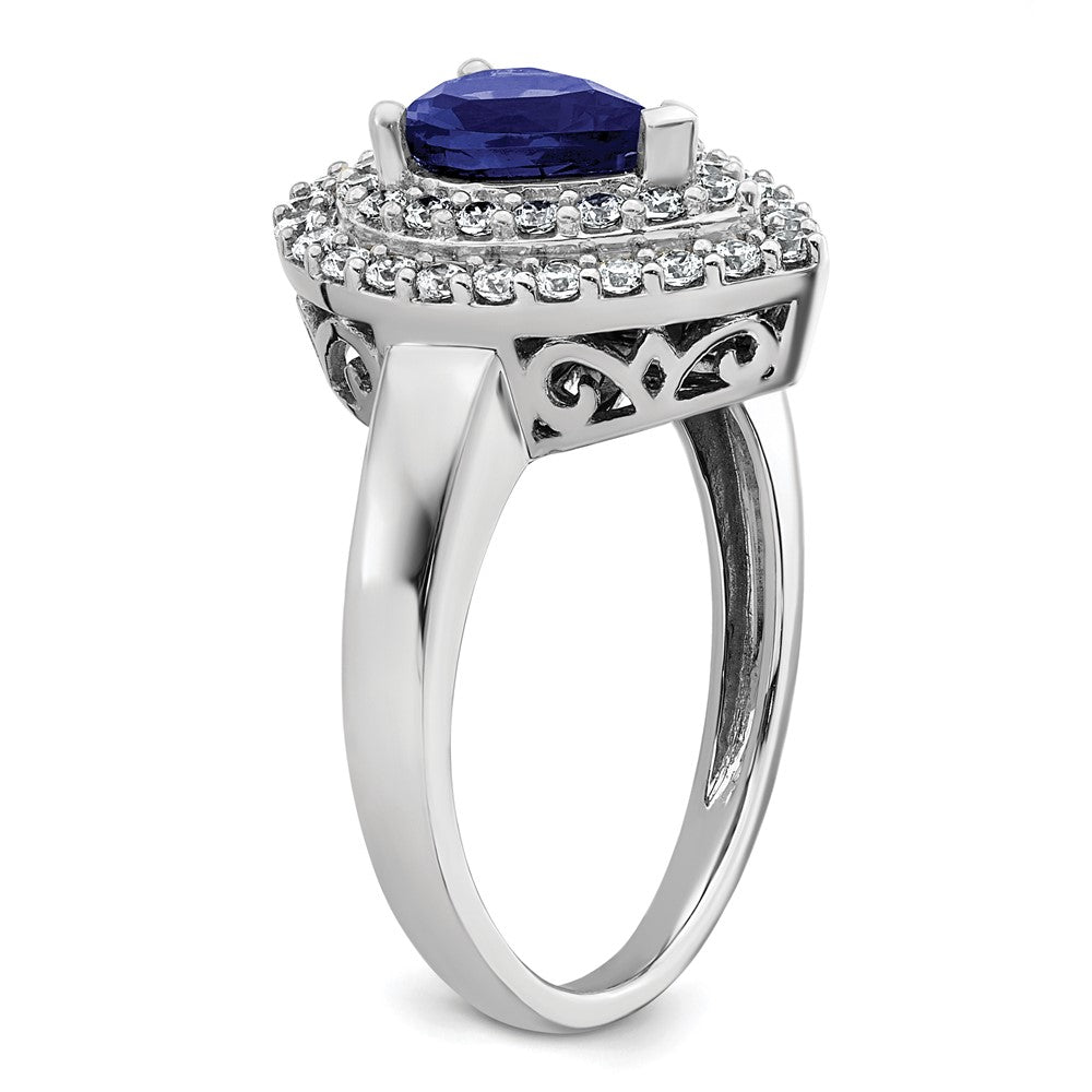 14K White Gold Lab Grown VS/SI FGH Dia & Created Blue Sapphire Ring