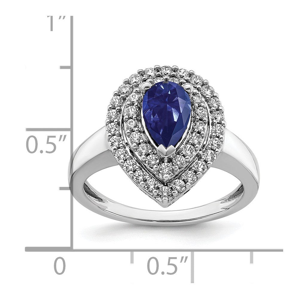 14K White Gold Lab Grown VS/SI FGH Dia & Created Blue Sapphire Ring