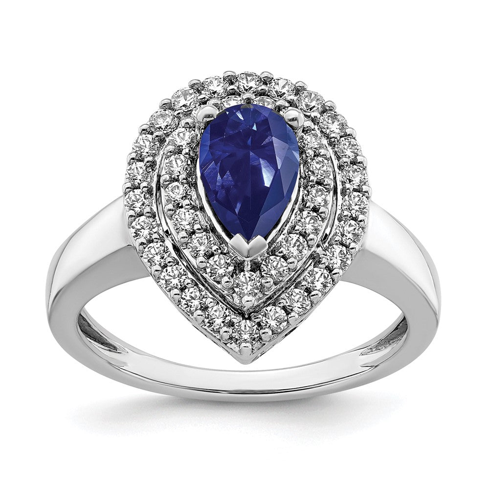 14K White Gold Lab Grown VS/SI FGH Dia & Created Blue Sapphire Ring