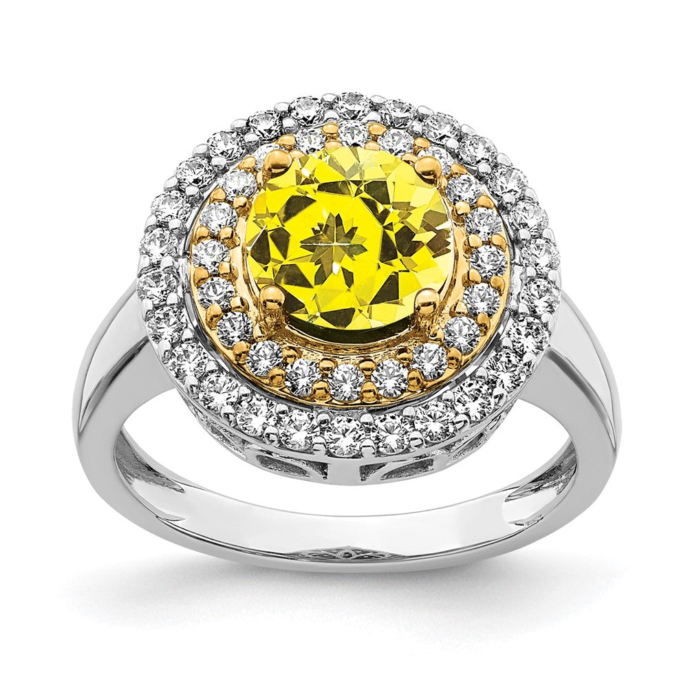 14K Two-Tone Lab Grown VS/SI FGH Dia & Created Yellow Sapphire Ring