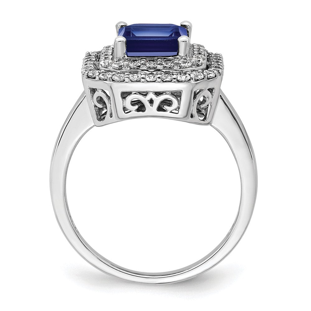 14K White Gold Lab Grown VS/SI FGH Dia & Created Blue Sapphire Ring