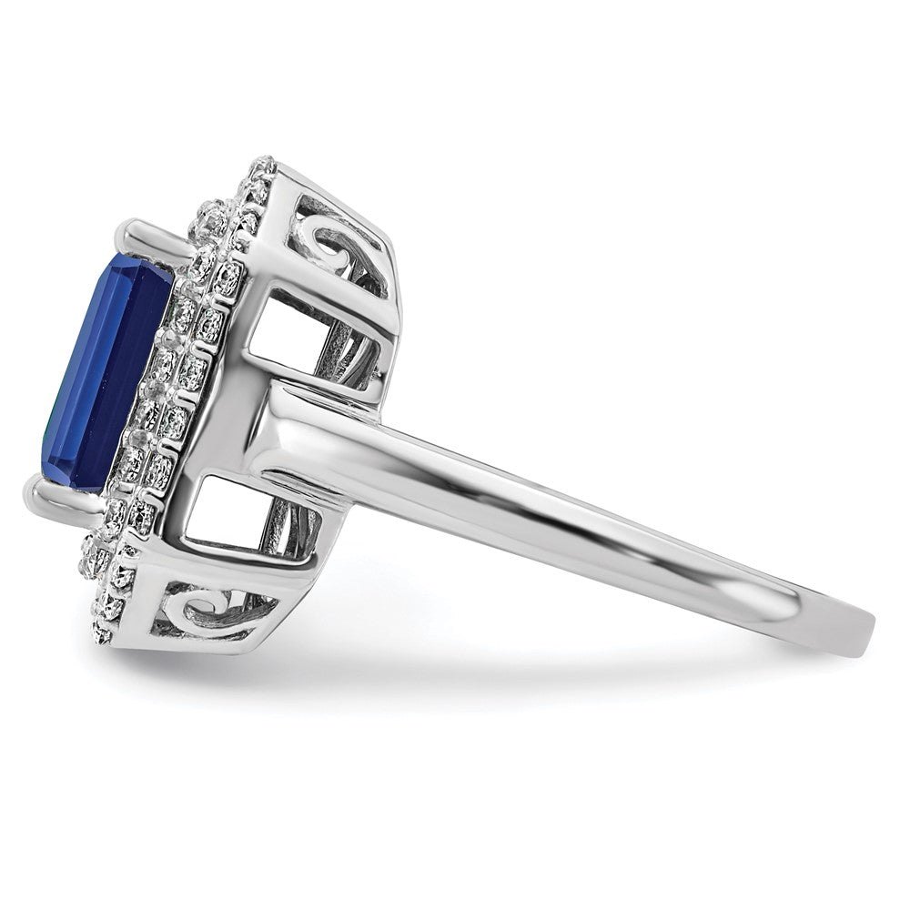 14K White Gold Lab Grown VS/SI FGH Dia & Created Blue Sapphire Ring